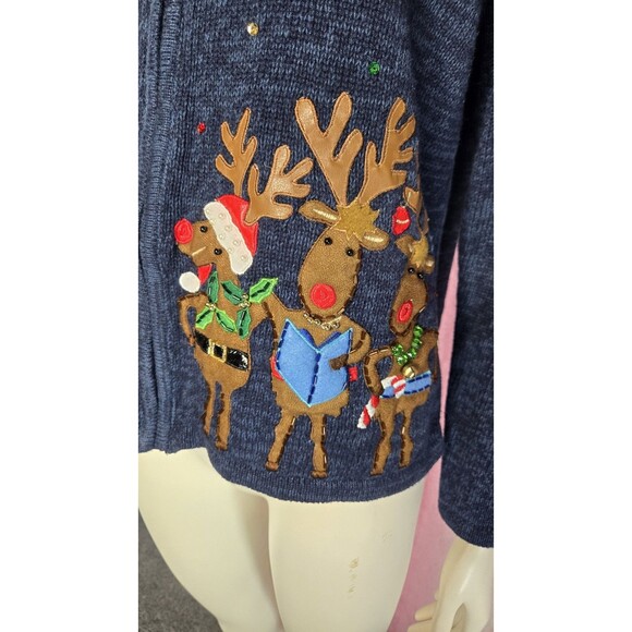 Tiara International Vintage Embellished Rhinestone Reindeer Sweater Size Large - Picture 5 of 13